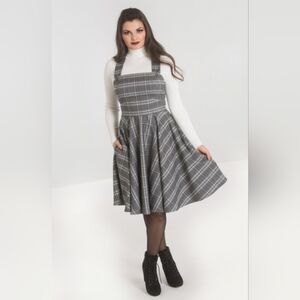 NWT Hell Bunny Pinafore Plaid Swing 50s Dress With Pockets XL